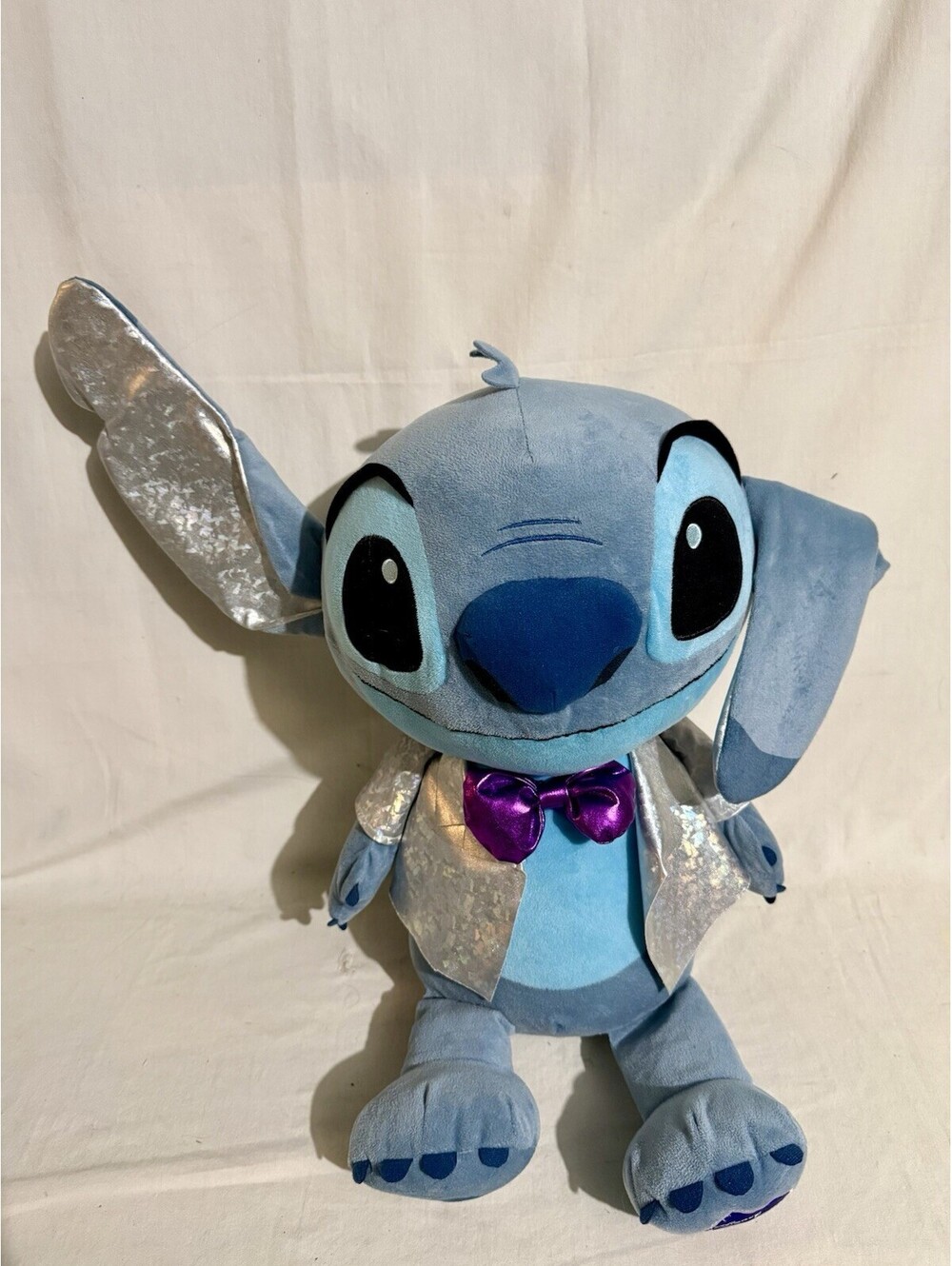Disney's STITCH 100 Years of Wonders Anniversary 15" Plush Purple Bow Tie Silver